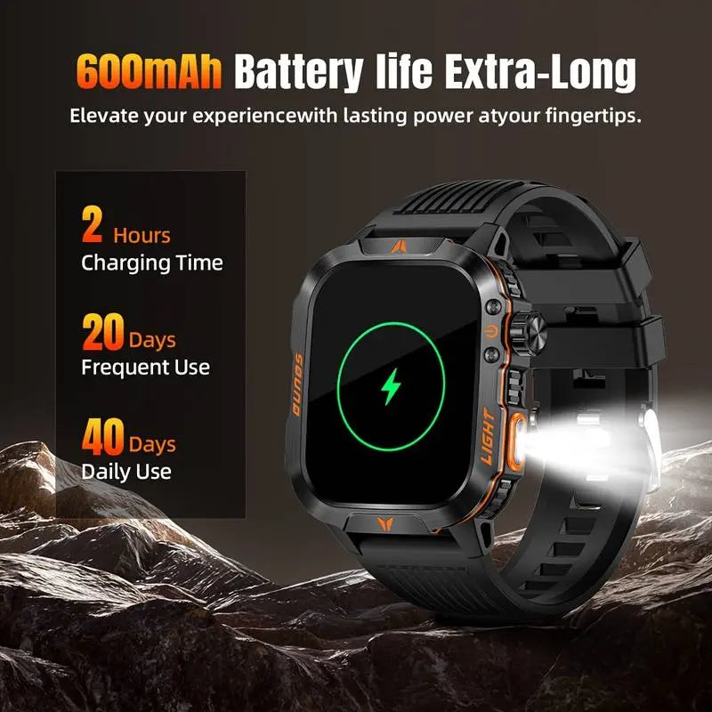 New 2026 Manly Style Smart Sports Watch with Flash Light Wireless Calling, Message Reminders,Sports Mode, Stopwatch, Timer, Stopwatch and Other Functions, Smartwatch for Men, Compatible with Android and Iphone
