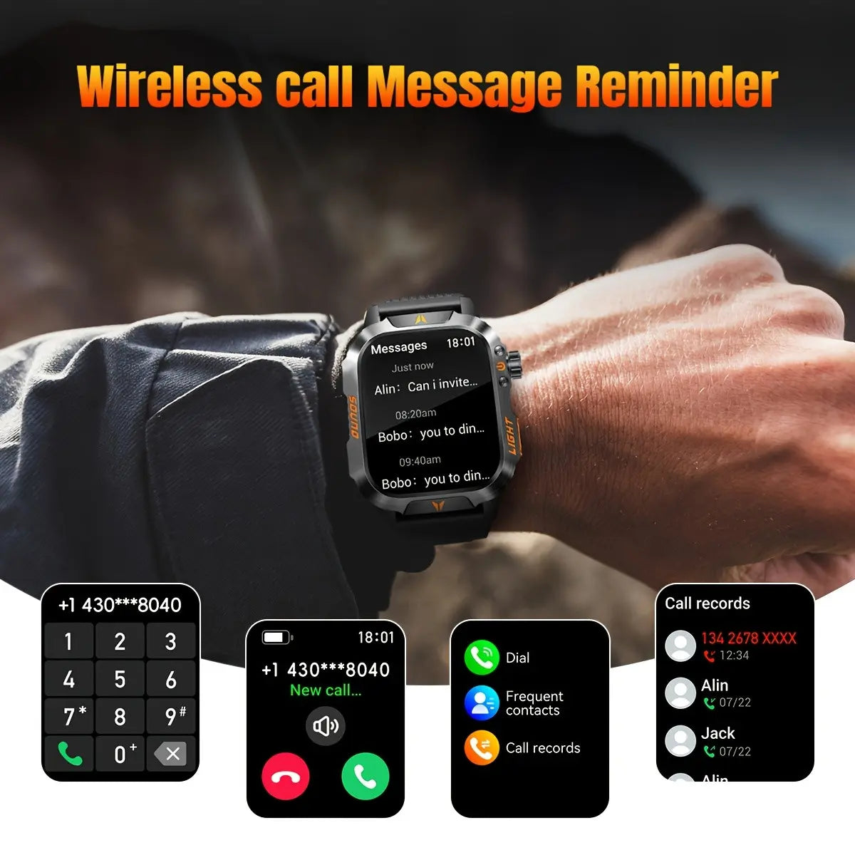 New 2026 Manly Style Smart Sports Watch with Flash Light Wireless Calling, Message Reminders,Sports Mode, Stopwatch, Timer, Stopwatch and Other Functions, Smartwatch for Men, Compatible with Android and Iphone