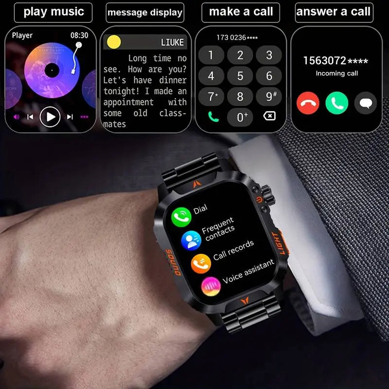 New 2026 Manly Style Smart Sports Watch with Flash Light Wireless Calling, Message Reminders,Sports Mode, Stopwatch, Timer, Stopwatch and Other Functions, Smartwatch for Men, Compatible with Android and Iphone